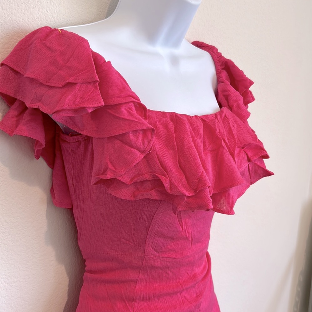 Cotton Candy Off-Shoulder Ruffle Romper in Hot Pink - Picture 3 of 6
